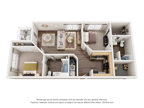 Floor plan for 2 beds, 2 baths, 914 sqft